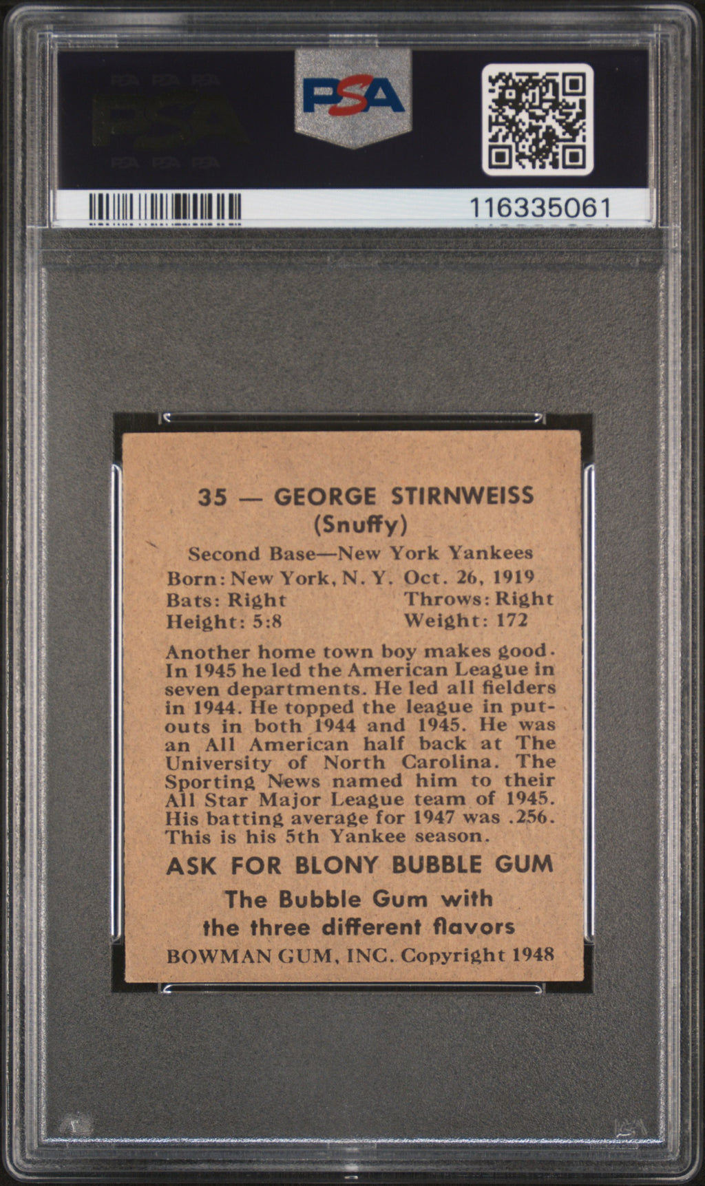 1948 Bowman George Stirnweiss #35 PSA 5