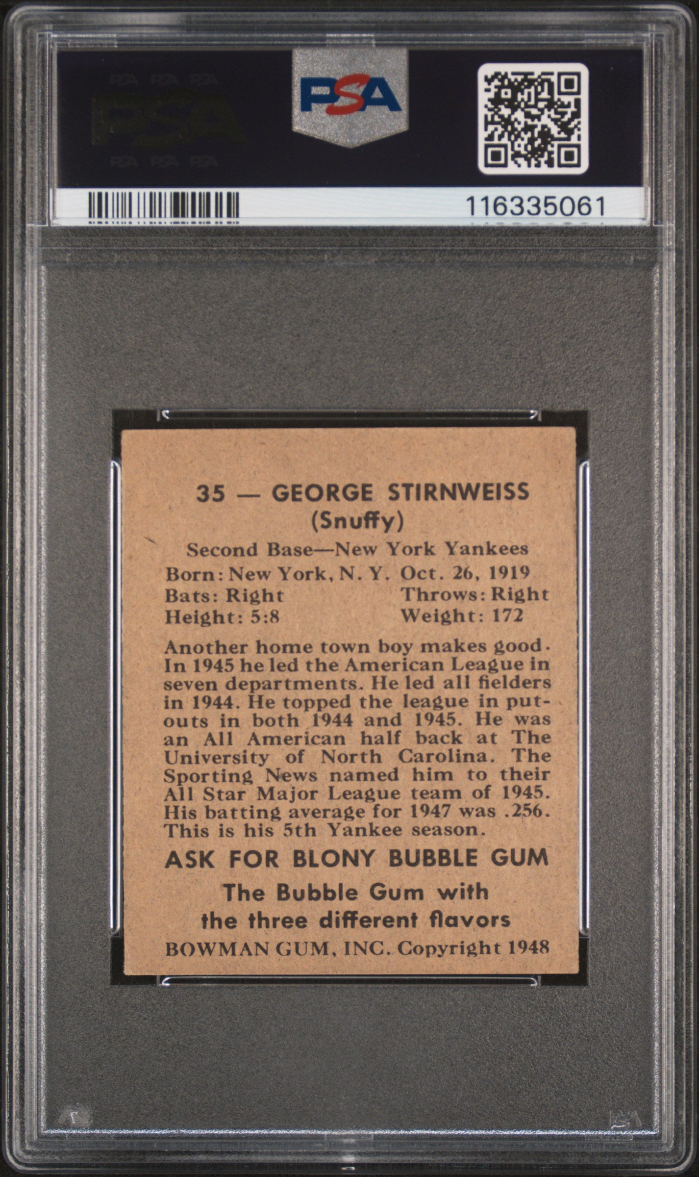 1948 Bowman George Stirnweiss #35 PSA 5