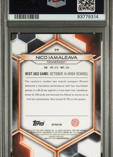 2023 Bowman University Best Nico Iamaleava Refractor #77 PSA 10