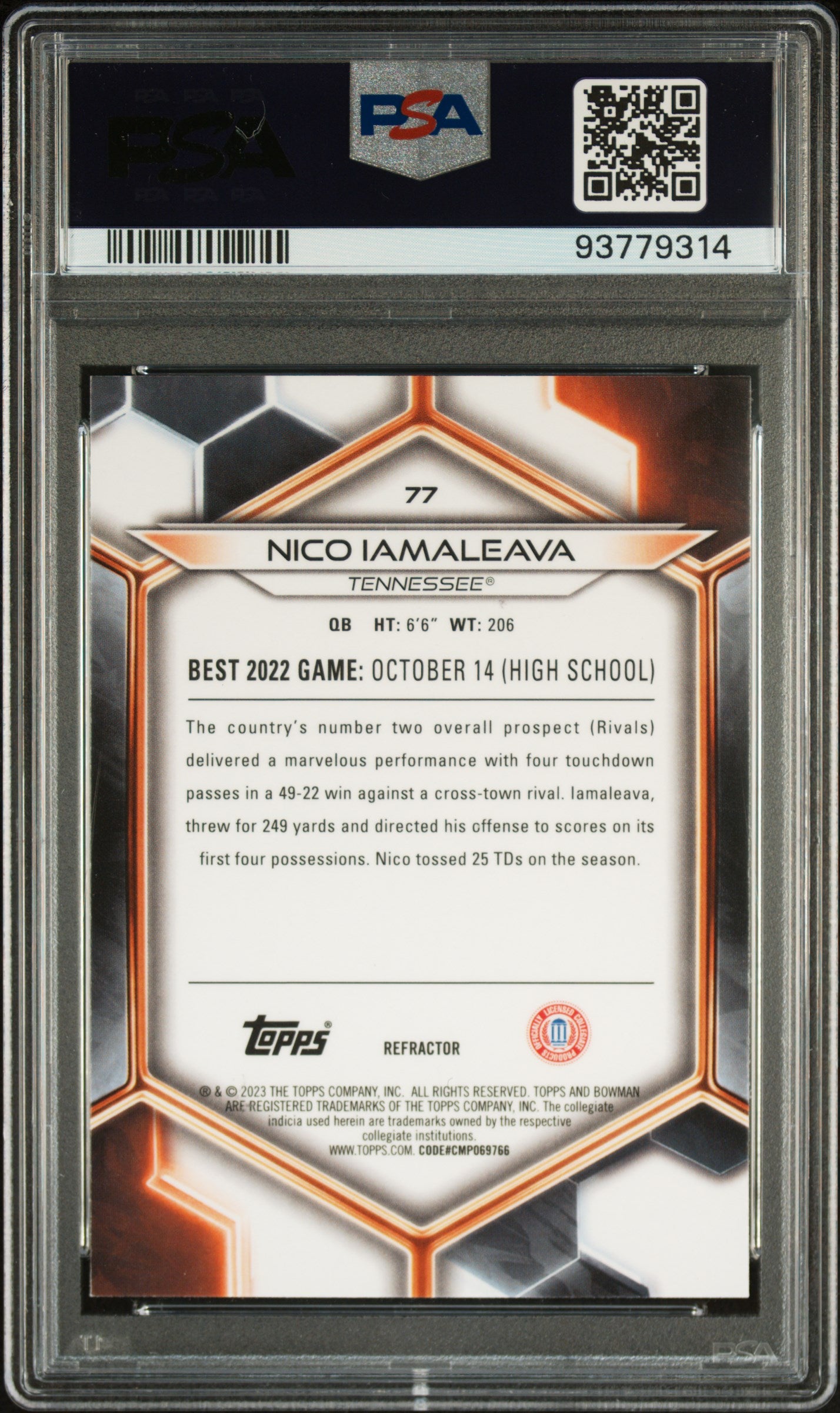 2023 Bowman University Best Nico Iamaleava Refractor #77 PSA 10