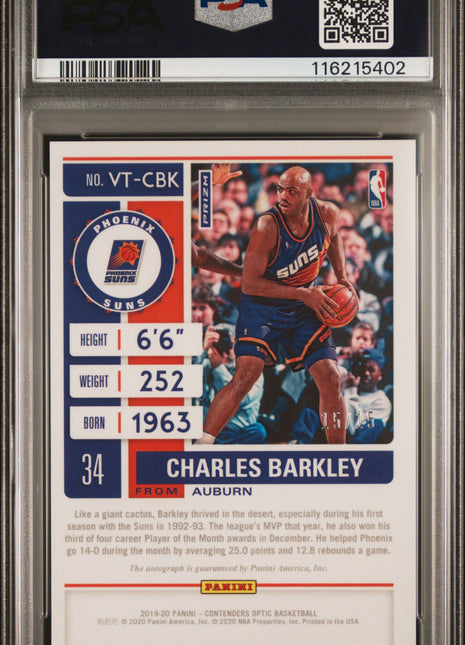 2019 Panini Contenders Optic Veteran Ticket Autographs Charles Barkley Orange #VTCBK PSA 9