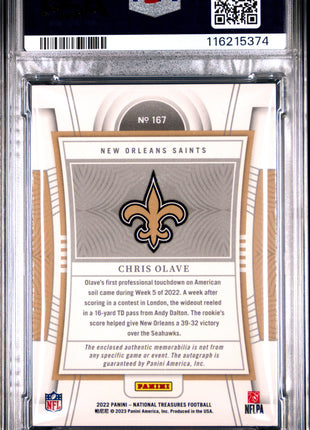 2022 Panini National Treasures Chris Olave Patch Autograph Purple #167 47/49 PSA 9