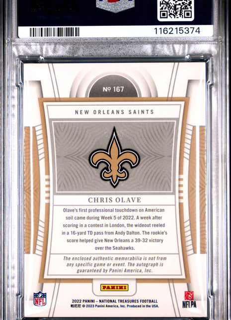 2022 Panini National Treasures Chris Olave Patch Autograph Purple #167 47/49 PSA 9