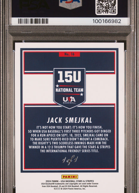 2024 Panini Stars & Stripes Usa Jack Smejkal Black Swirl #16 1/1 PSA 9