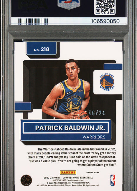 2022 Panini Donruss Optic Patrick Baldwin JR. Gold Sparkle #218 PSA 9