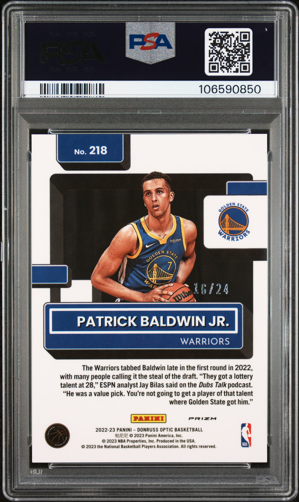 2022 Panini Donruss Optic Patrick Baldwin JR. Gold Sparkle #218 PSA 9