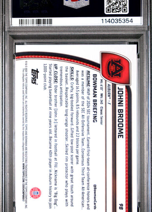 2024 Bowman Chrome University Johni Broome Black & White Stealth Ref #98 PSA 8