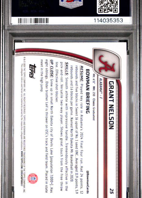 2024 Bowman Chrome University Grant Nelson Reptilian Blue Refractor #25 PSA 9