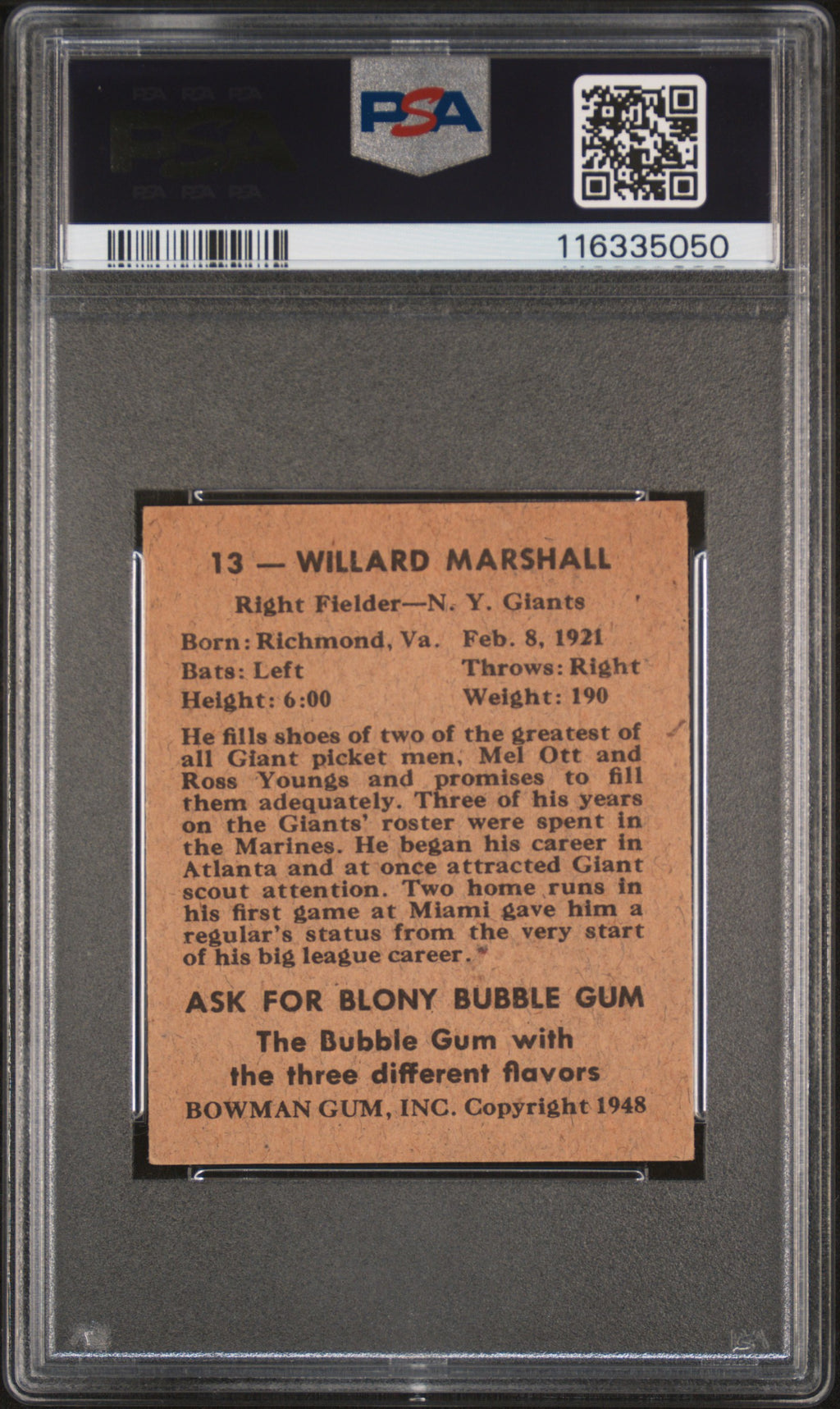 1948 Bowman Willard Marshall #13 PSA 6