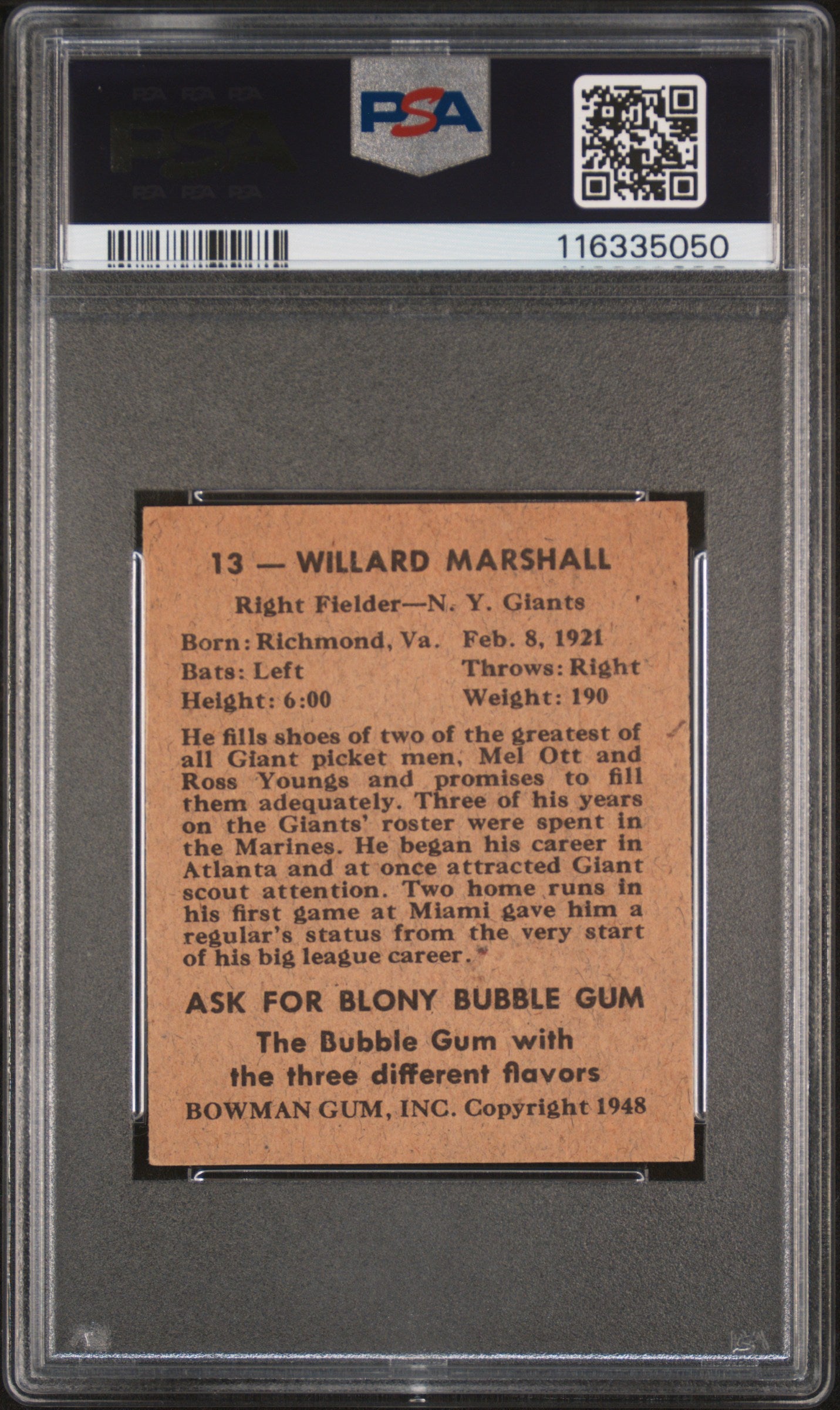 1948 Bowman Willard Marshall #13 PSA 6