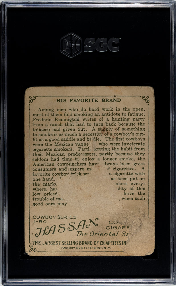 1909-12 Hassan Cigarettes Cowboy Series (T53) His Favorite Brand SGC 1