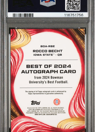 2024 Bowman Best University Best Of 2024 Autographs Rocco Becht Gold Ref #RBE 02/50 PSA 10