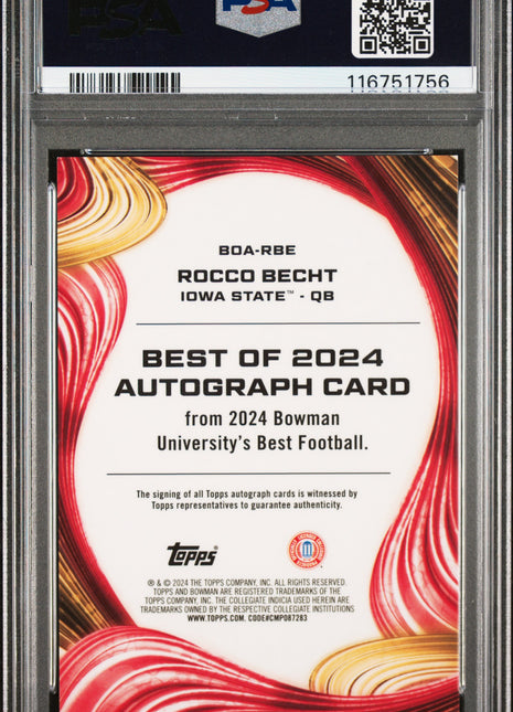 2024 Bowman Best University Best Of 2024 Autographs Rocco Becht Gold Ref #RBE 02/50 PSA 10