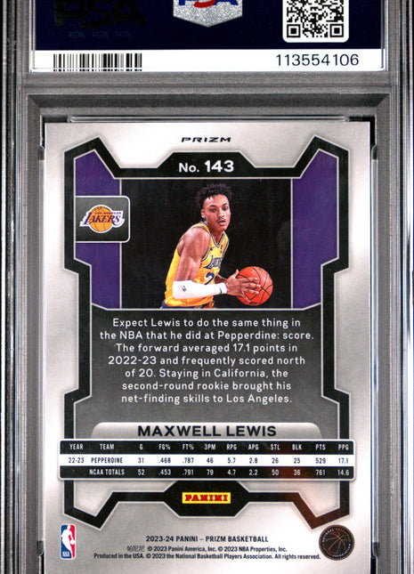 2023 Panini Prizm Maxwell Lewis Red Sparkle #143 PSA 9