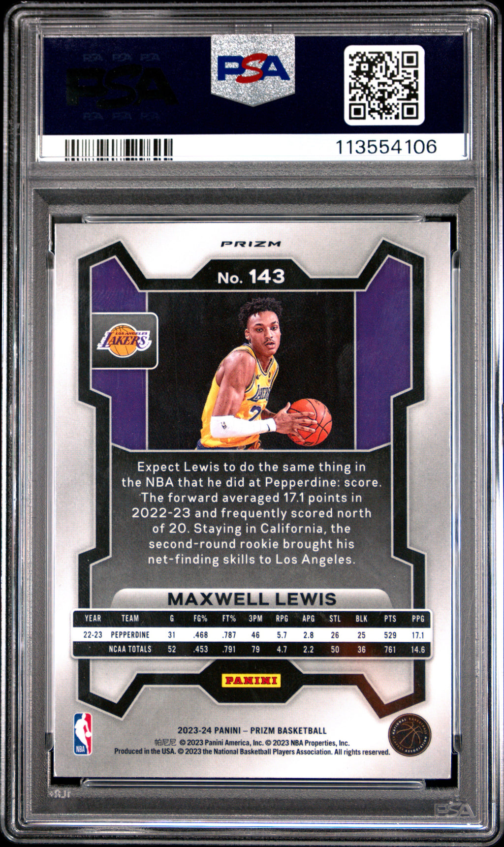 2023 Panini Prizm Maxwell Lewis Red Sparkle #143 PSA 9