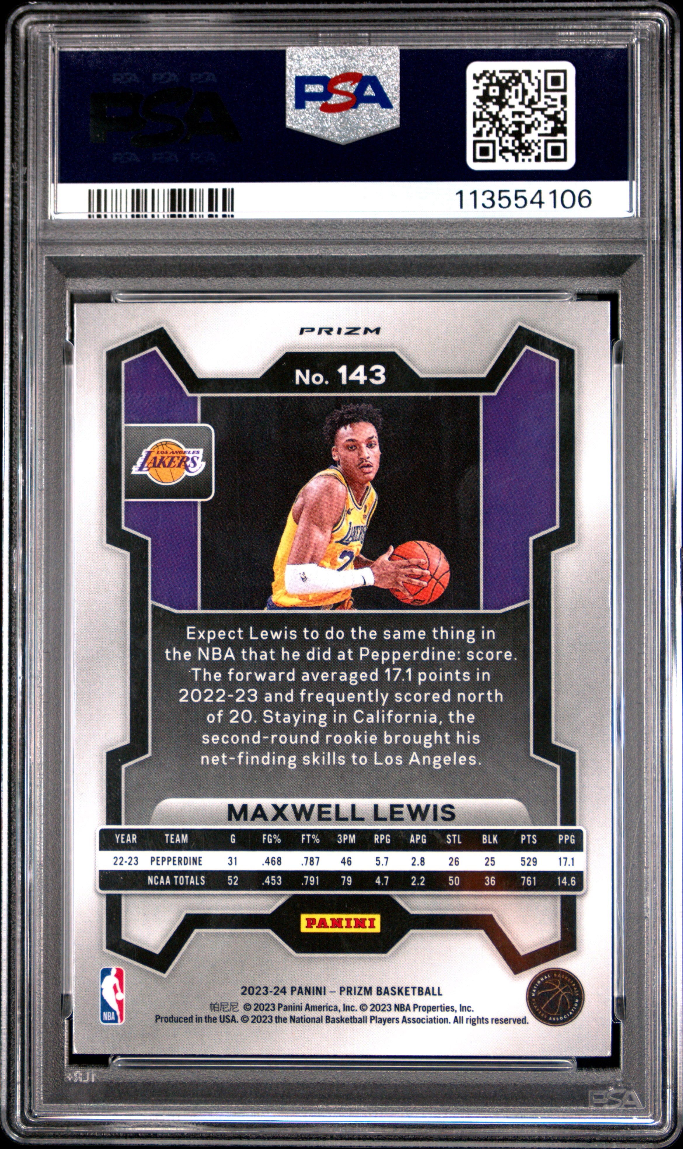 2023 Panini Prizm Maxwell Lewis Red Sparkle #143 PSA 9