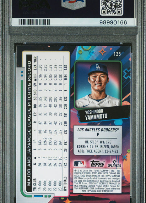 2024 Topps Chrome Cosmic Yoshinobu Yamamoto #125 PSA 9