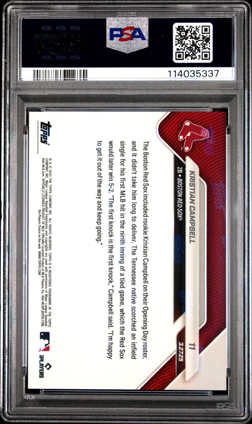 2025 Topps Now Kristian Campbell #11 PSA 10