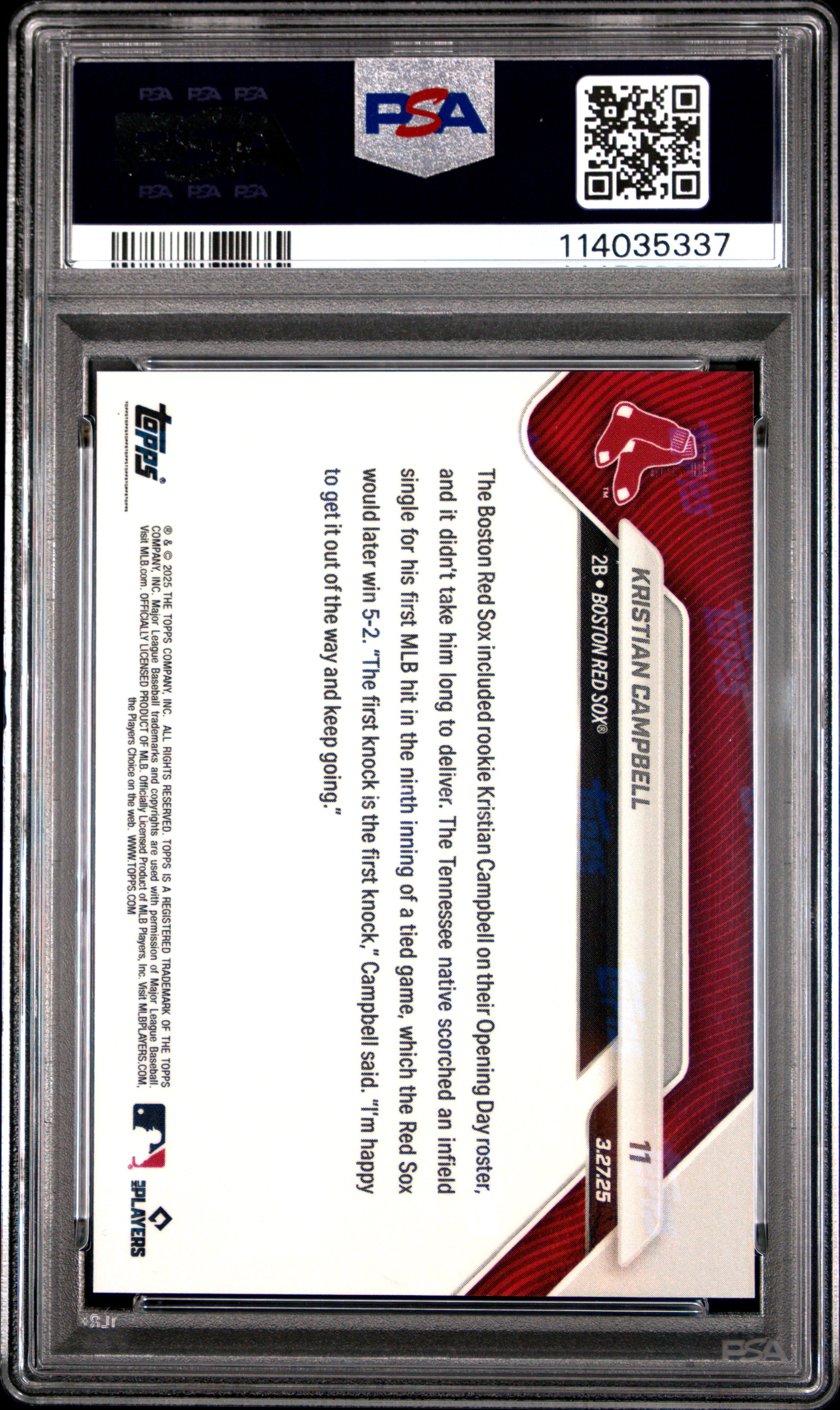 2025 Topps Now Kristian Campbell #11 PSA 10