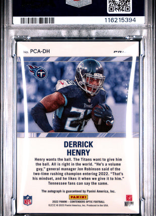 2022 Panini Contenders Optic Perennial Contenders Autographs Derrick Henry Green Pulsar #PCADH PSA 8