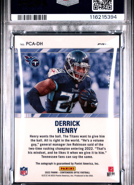 2022 Panini Contenders Optic Perennial Contenders Autographs Derrick Henry Green Pulsar #PCADH PSA 8