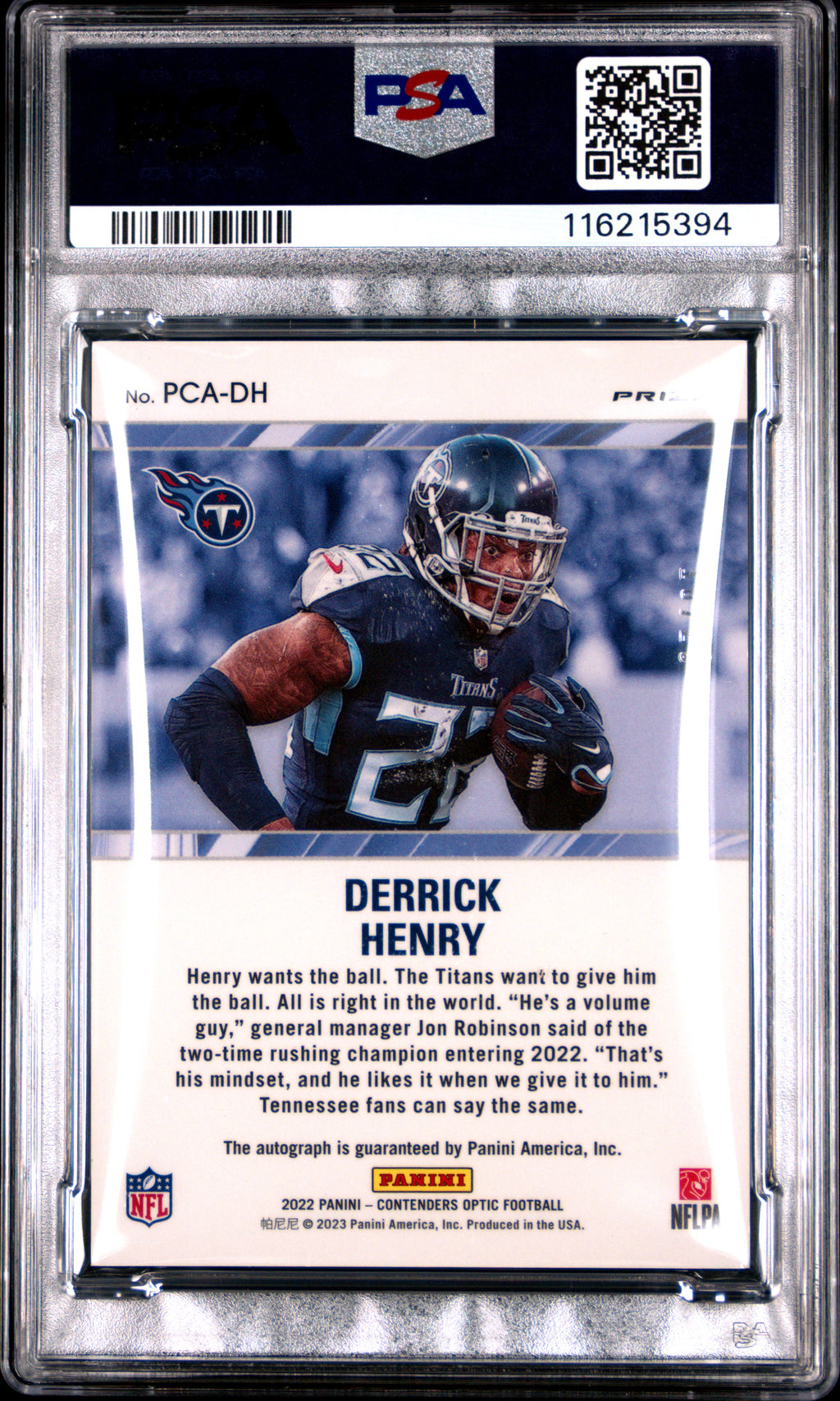 2022 Panini Contenders Optic Perennial Contenders Autographs Derrick Henry Green Pulsar #PCADH PSA 8