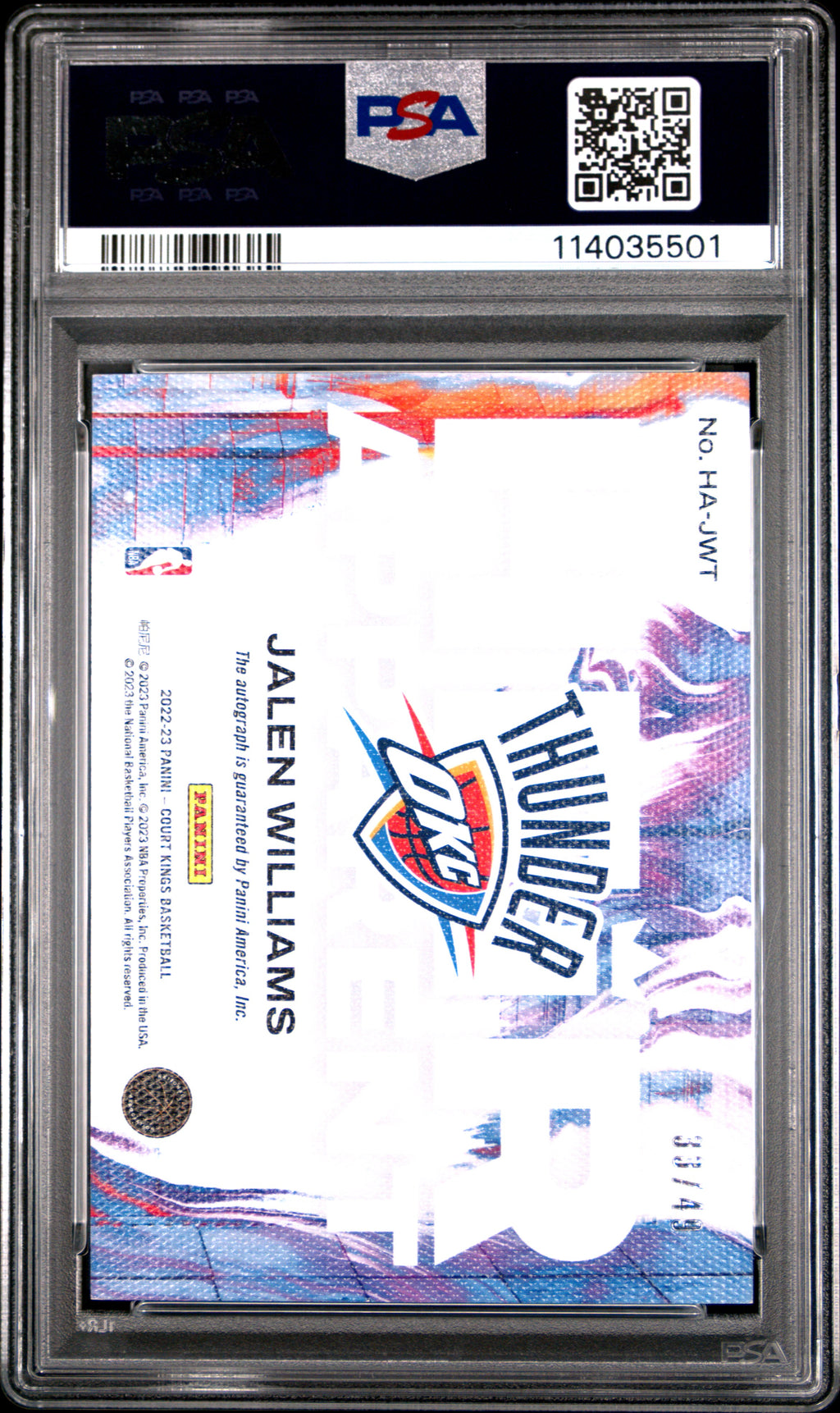 2022 Panini Court Kings Heir Apparent Autographs Jalen Williams Violet #HA-JWT PSA 8