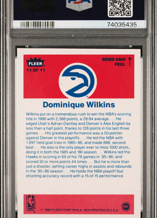 1986 Fleer Sticker Dominique Wilkins #11 PSA 9