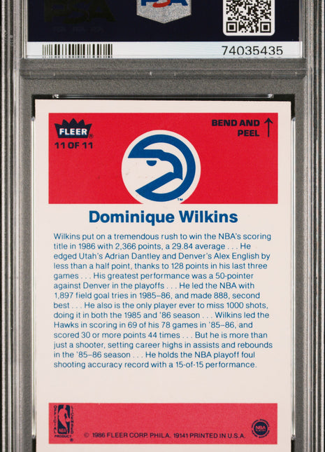 1986 Fleer Sticker Dominique Wilkins #11 PSA 9