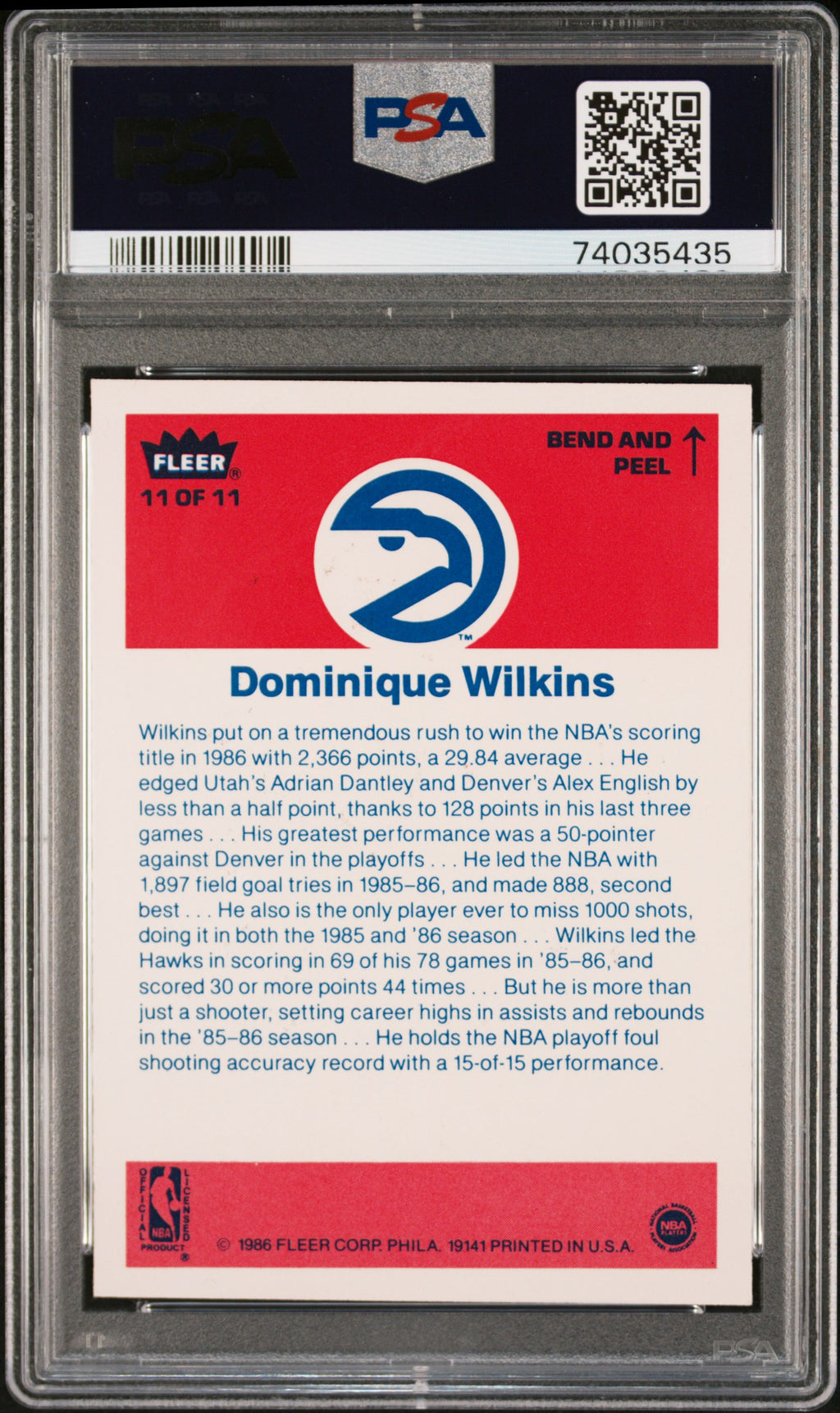 1986 Fleer Sticker Dominique Wilkins #11 PSA 9
