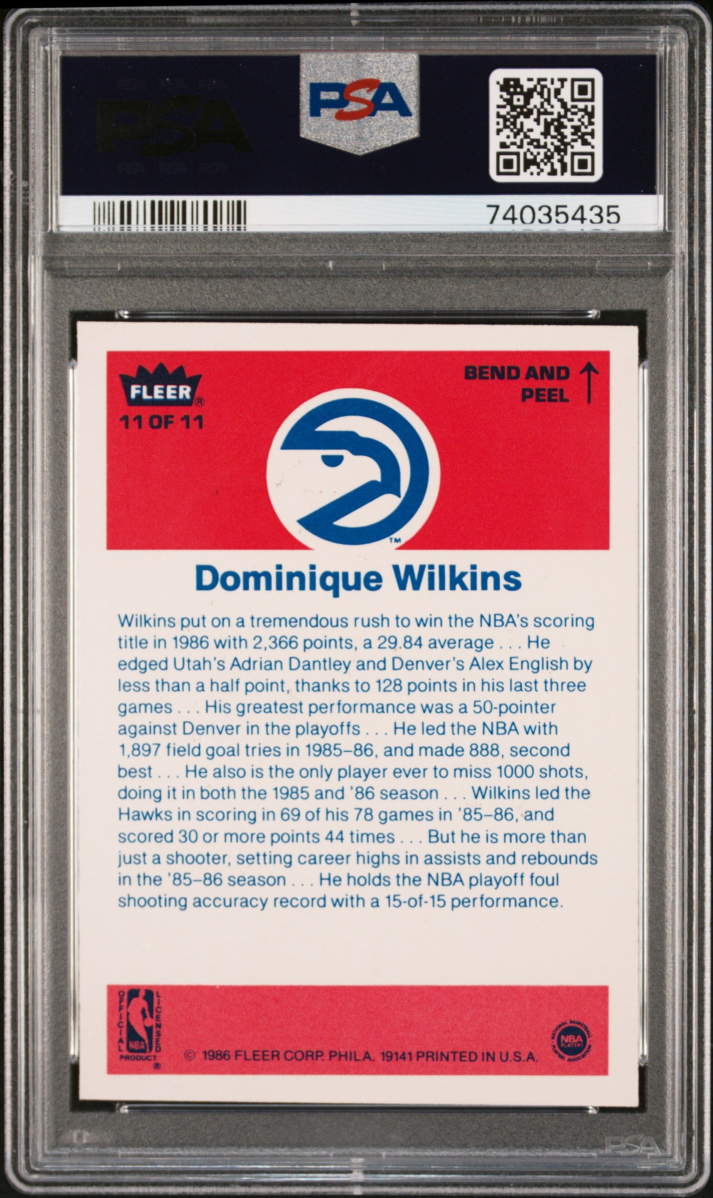 1986 Fleer Sticker Dominique Wilkins #11 PSA 9