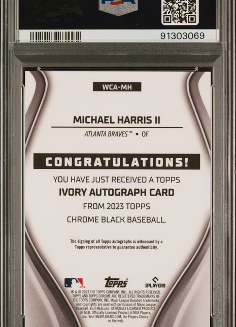 2023 Topps Chrome Black Ivory Autographs Michael Harris II Gold Trim Ref #MH 15/25 PSA 10