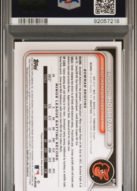 2024 Bowman Chrome Prospects Jackson Holliday CHR Prspcts Aqua Shim Ref #BCP47 PSA 10