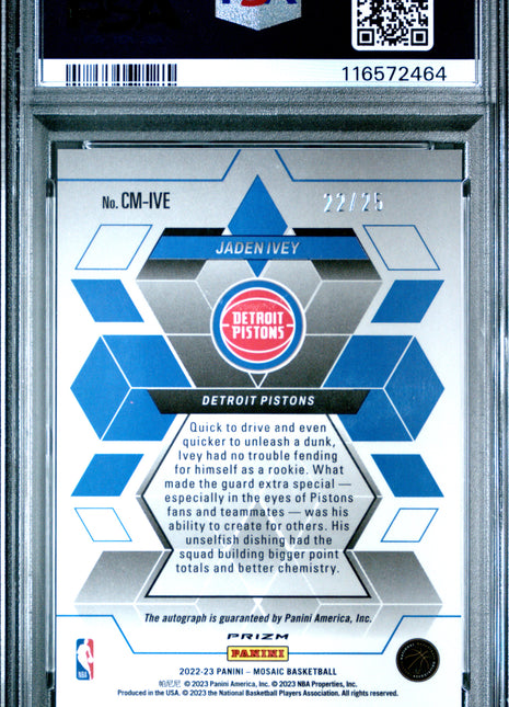 2022 Panini Mosaic Collage Autographs Mosaic Jaden Ivey Blue #CMIVE PSA 10