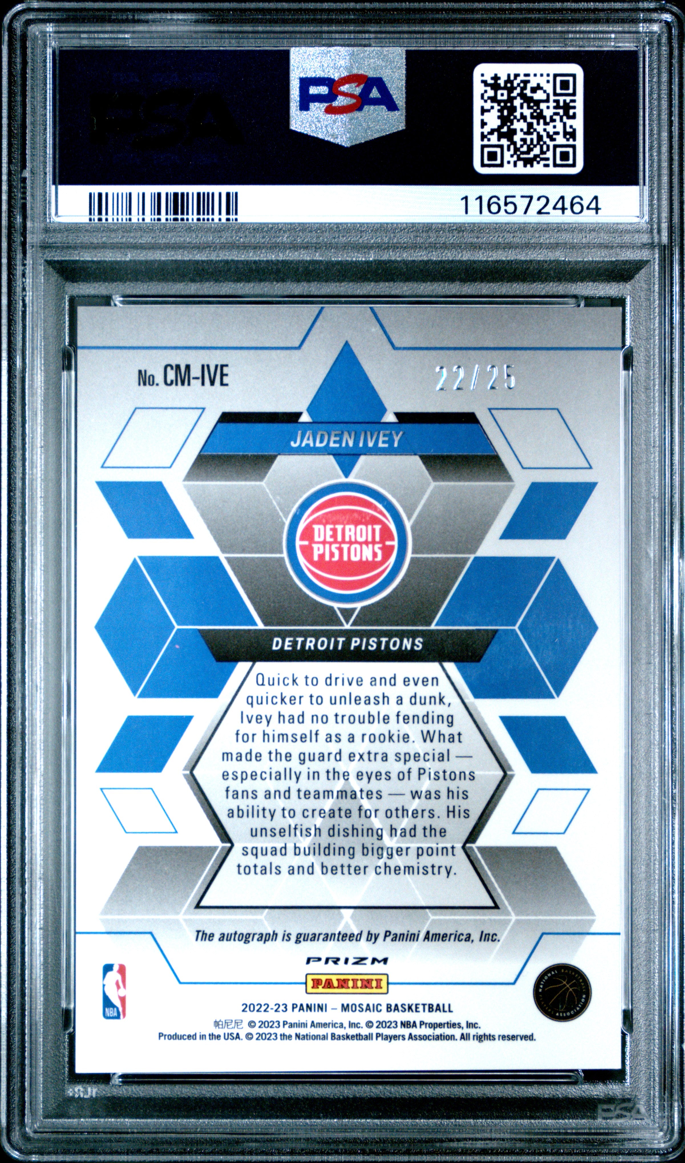 2022 Panini Mosaic Collage Autographs Mosaic Jaden Ivey Blue #CMIVE PSA 10