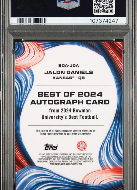 2024 Bowman Best University Best Of 2024 Autographs Jalon Daniels '24 Org Geometric #JDA PSA 10