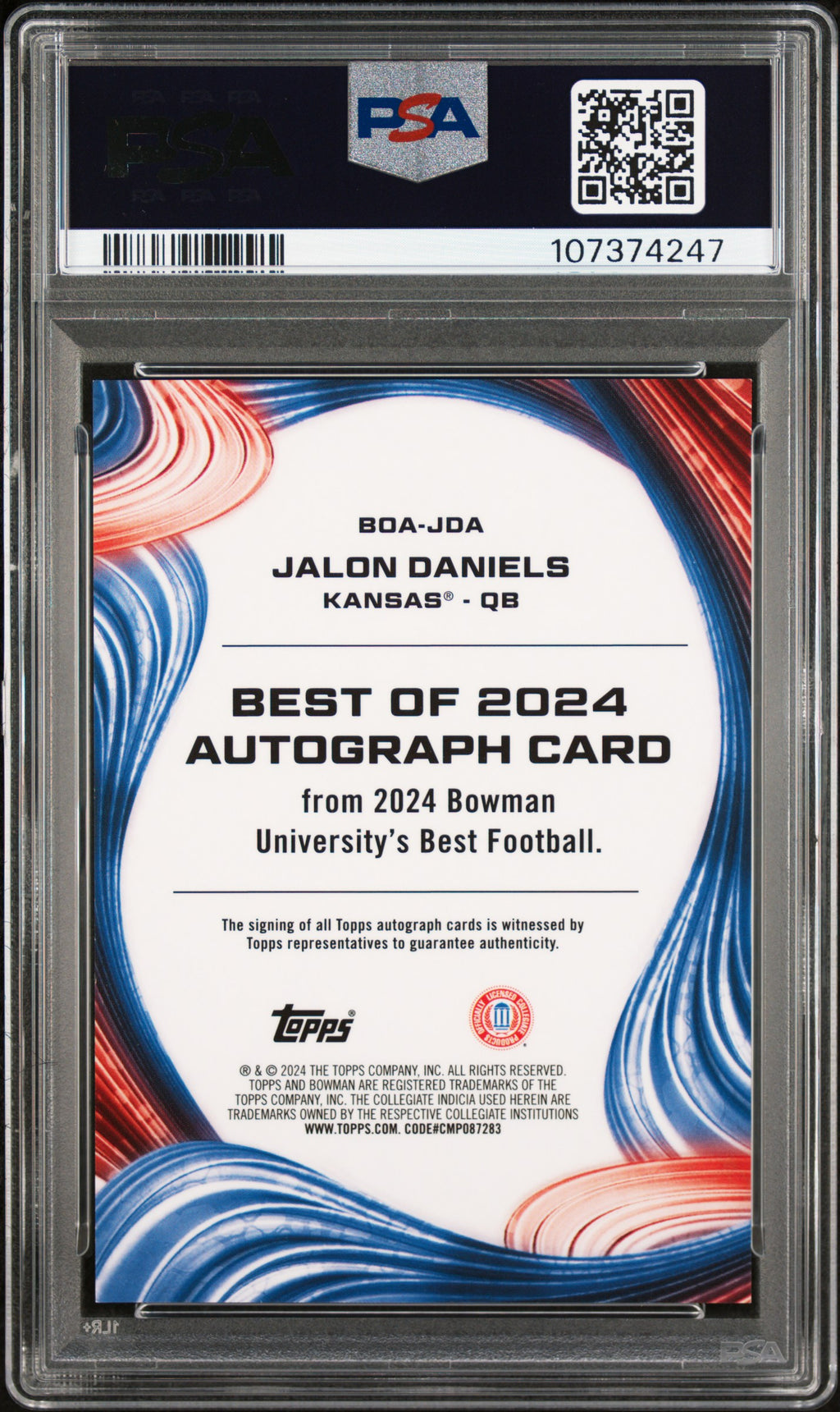 2024 Bowman Best University Best Of 2024 Autographs Jalon Daniels '24 Org Geometric #JDA PSA 10