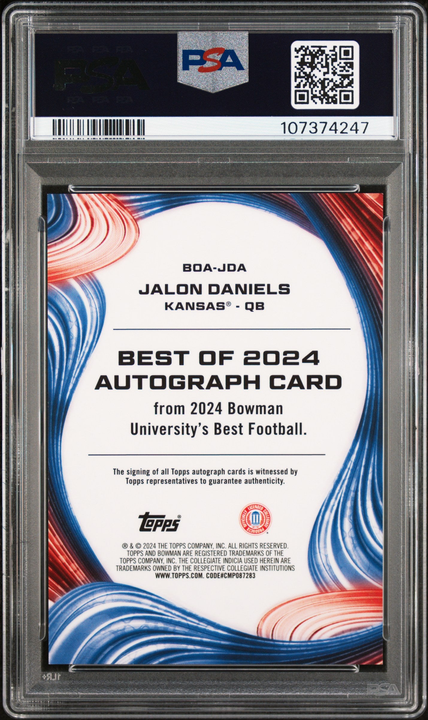 2024 Bowman Best University Best Of 2024 Autographs Jalon Daniels '24 Org Geometric #JDA PSA 10
