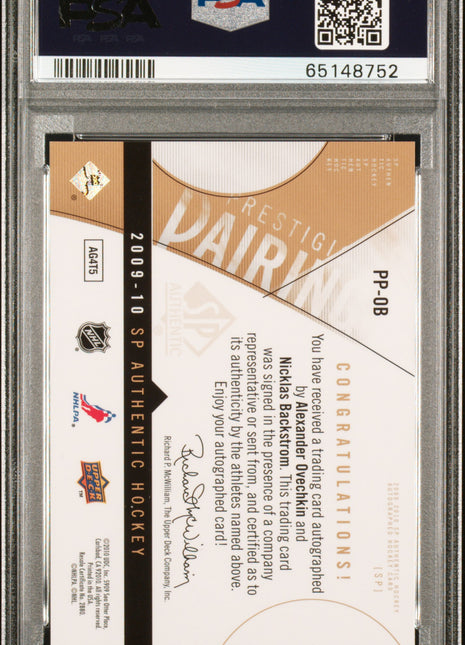 2009 SP Authentic Prestigious Pairings Backstrom A. Ovechkin Prestigious Pairings Autograph #PP-OB PSA 9