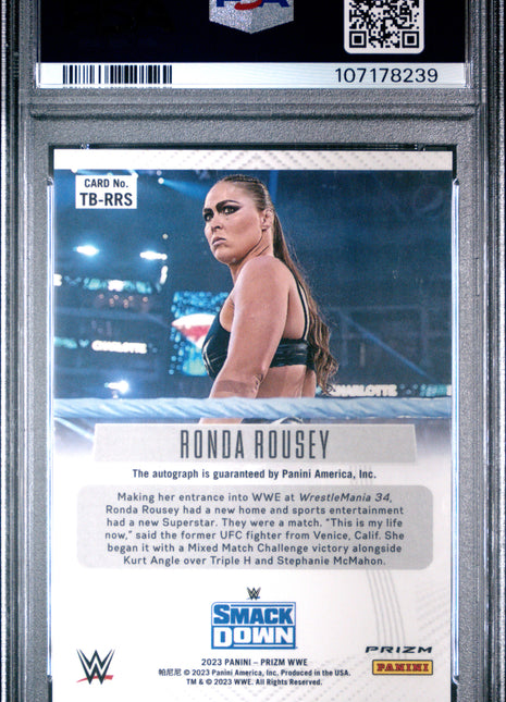 2023 Panini Prizm WWE Throwback Signatures Ronda Rousey Undercard #TBRRS PSA 9