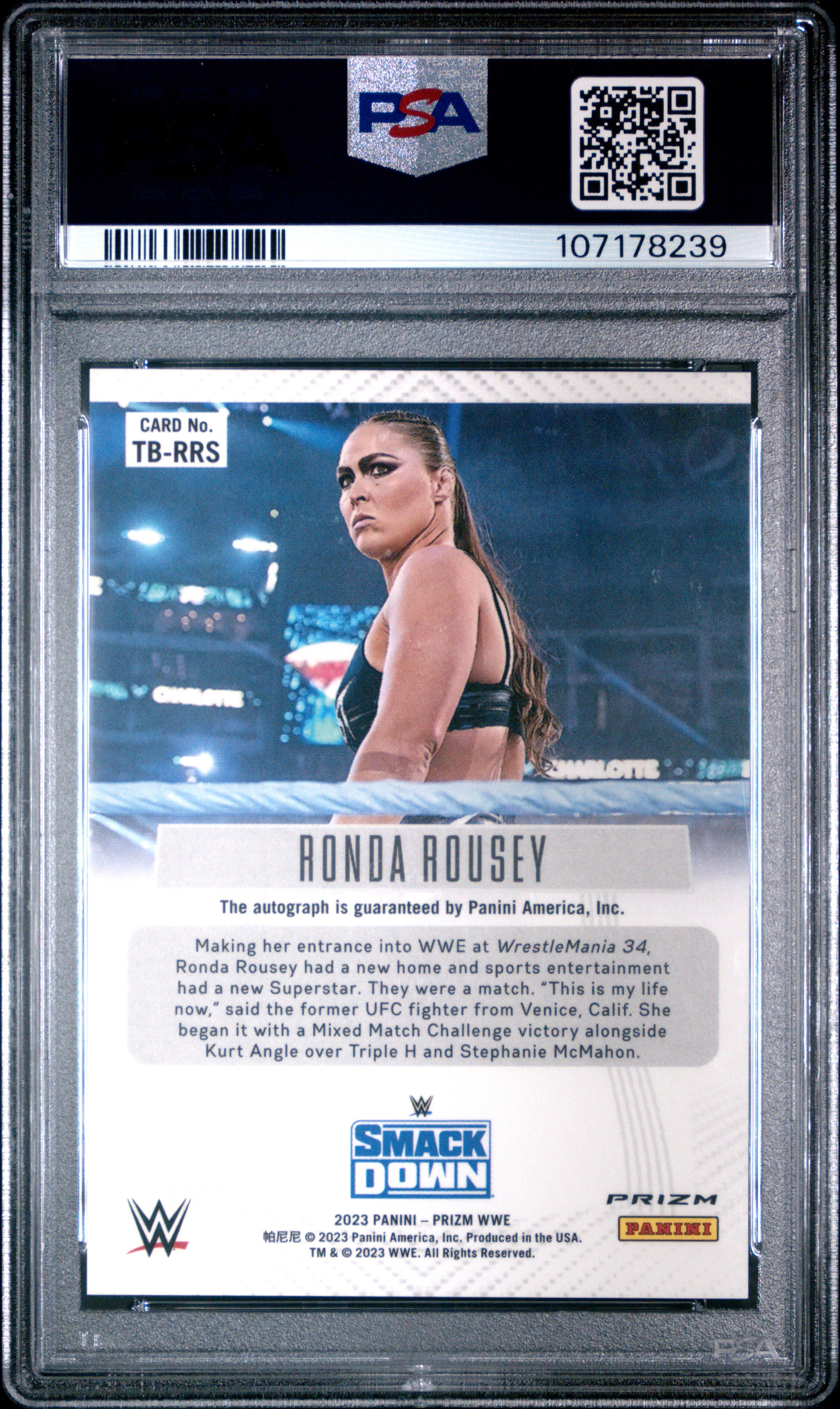 2023 Panini Prizm WWE Throwback Signatures Ronda Rousey Undercard #TBRRS PSA 9