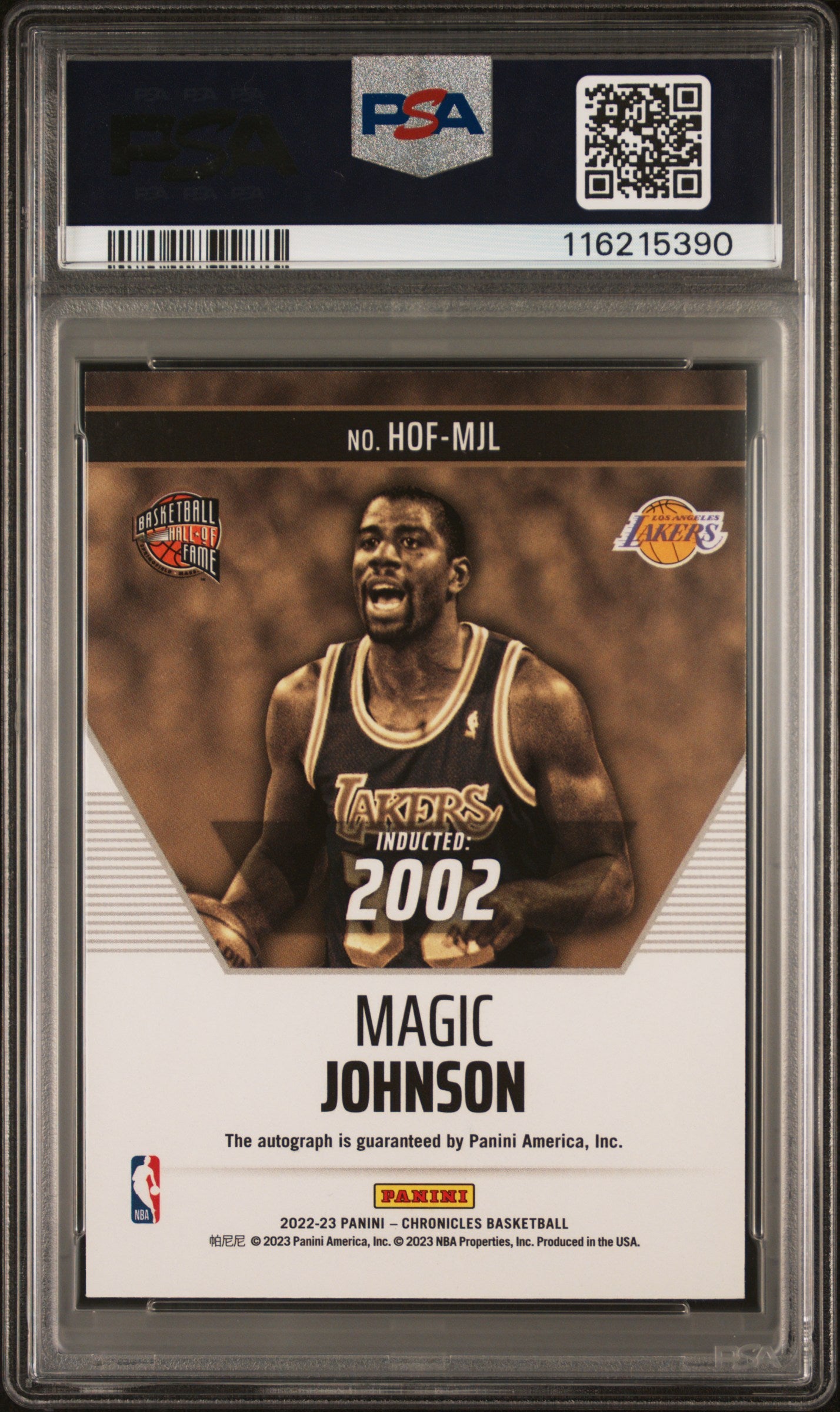 2022 Panini Chronicles Hall Of Fame Autographs Magic Johnson Purple #HOFMJL PSA 9