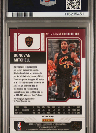 2023 Panini Contenders Optic Veteran Ticket Autographs Donovan Mitchell #VTDVM PSA 10