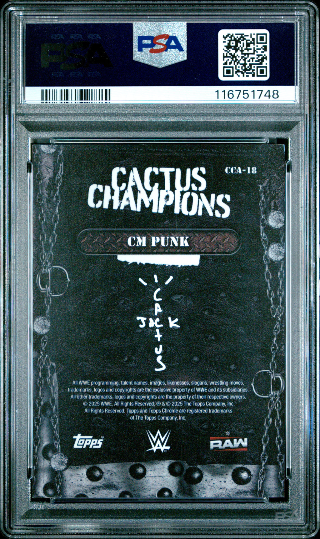 2025 Topps Chrome WWE Cactus Jack X Wrestlemania Cactus Champions CM Punk Black Ref #CCA18 01/10 PSA 9