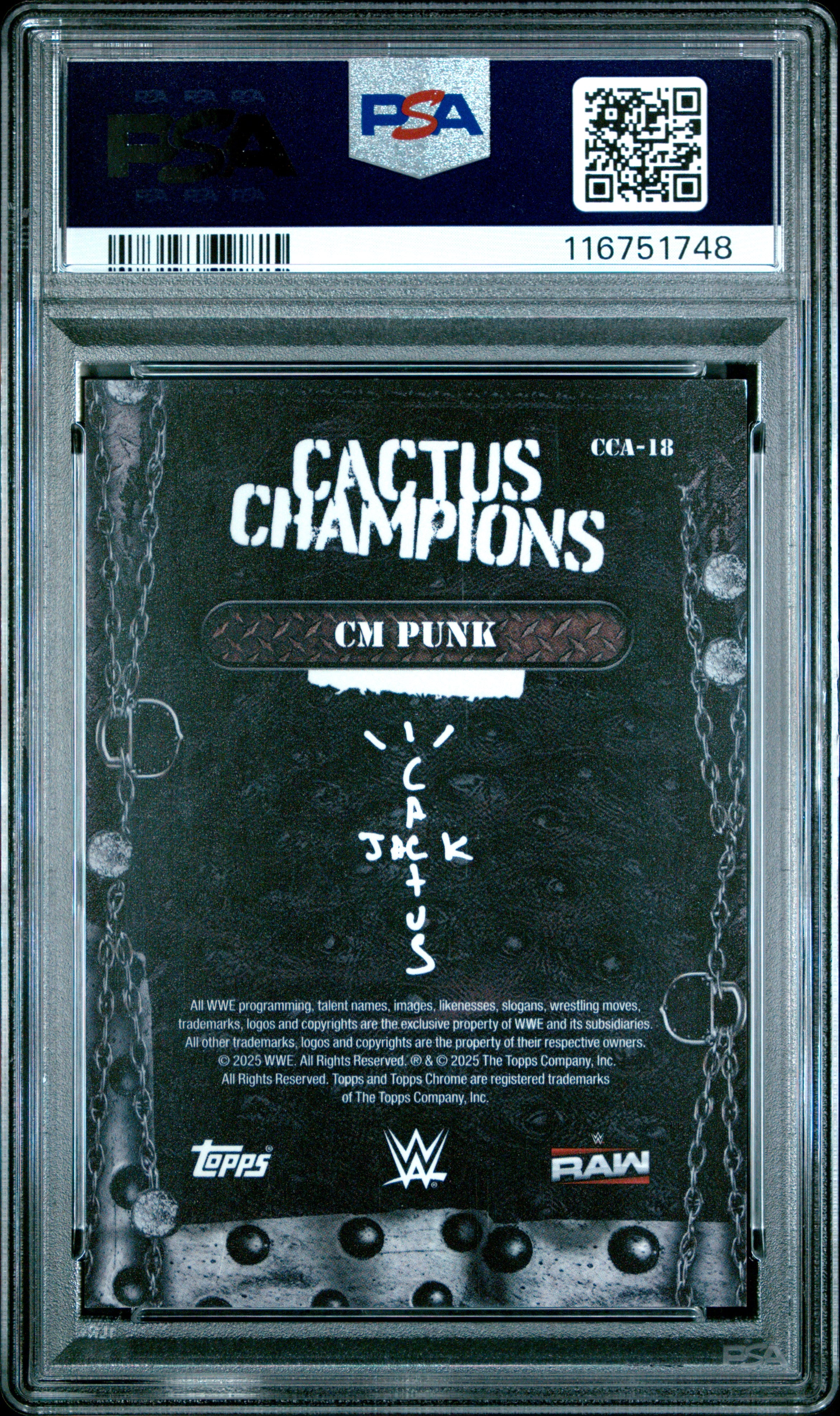 2025 Topps Chrome WWE Cactus Jack X Wrestlemania Cactus Champions CM Punk Black Ref #CCA18 01/10 PSA 9