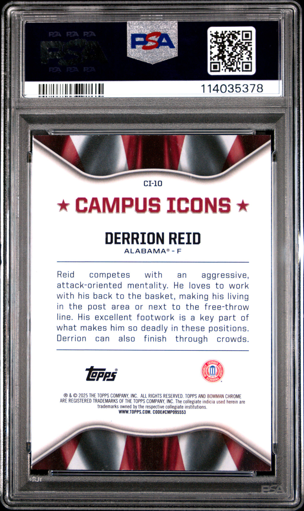 2024 Bowman Chrome University Campus Icons Derrion Reid Blue Ref #CI10 006/150 PSA 8
