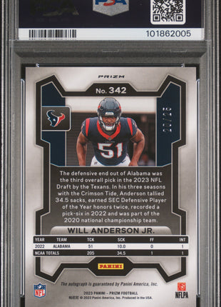 2023 Prizm Will Anderson Jr. Blue Shimmer /25 Auto PSA 9 2023 Panini Prizm Will Anderson JR. Autograph Blue Shimmer #342 PSA 9