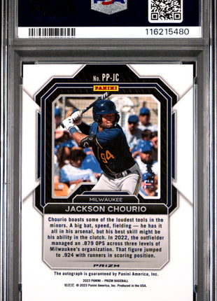 2023 Panini Prizm Potential Penmanship Jackson Chourio GLD #PPJC PSA 9