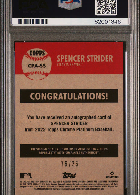 2022 Topps Chrome Platinum Anniversary Autograph Spencer Strider Orange Refractor #SS PSA 10