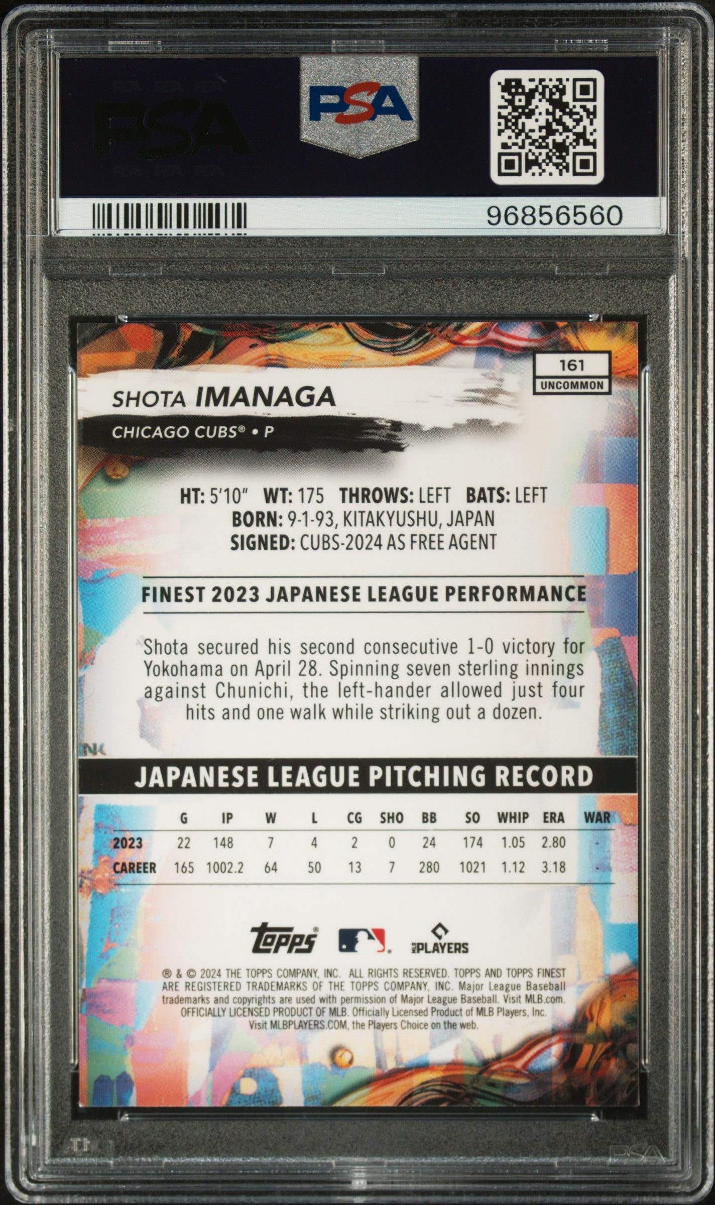 2024 Topps Finest Shota Imanaga #161 PSA 10